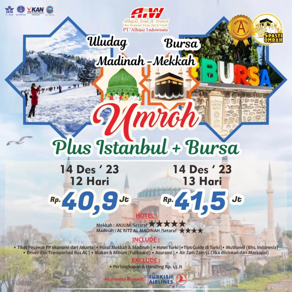 umroh PLUS turki ISTANBUL BURSA 12 hari