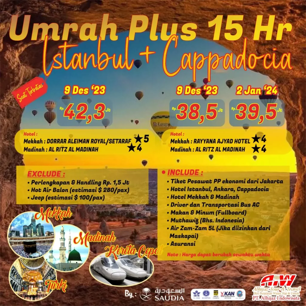 umroh PLUS turki ISTANBUL CAPPADOCIA 15 hari KERETA CEPAT